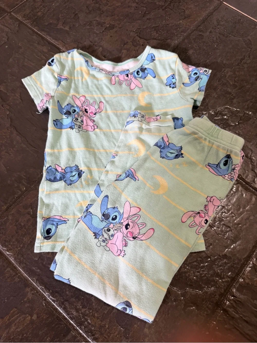 Disney Mint Green, Blue & Pink Stitch Short Sleeve Pajama Set Size 8